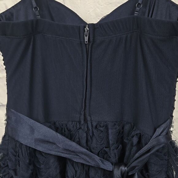 Navy Blue Ruched Dress Silver Rhinestone Studded Rosette Lace Prom Hoco Dance - Picture 8 of 13